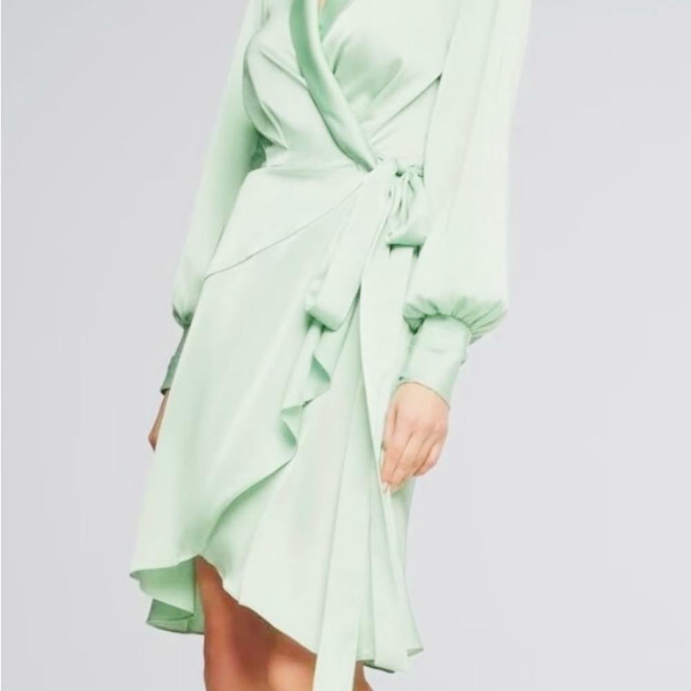 White House Black Market Mint Long Sleeve Wrap Dress